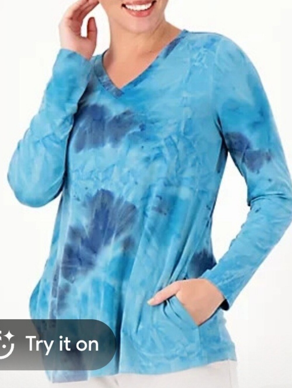 NWT LOGO by Lori Goldstein Blue Tie-Dye V-Neck Long Sleeve Top